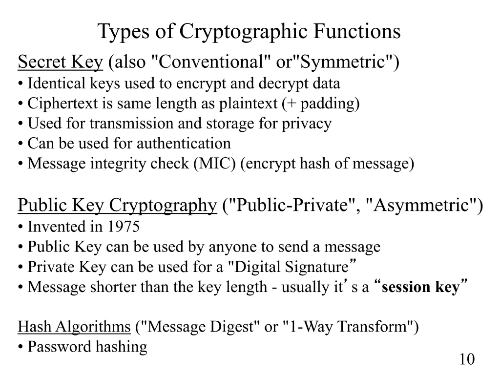 types of cryptographic functions