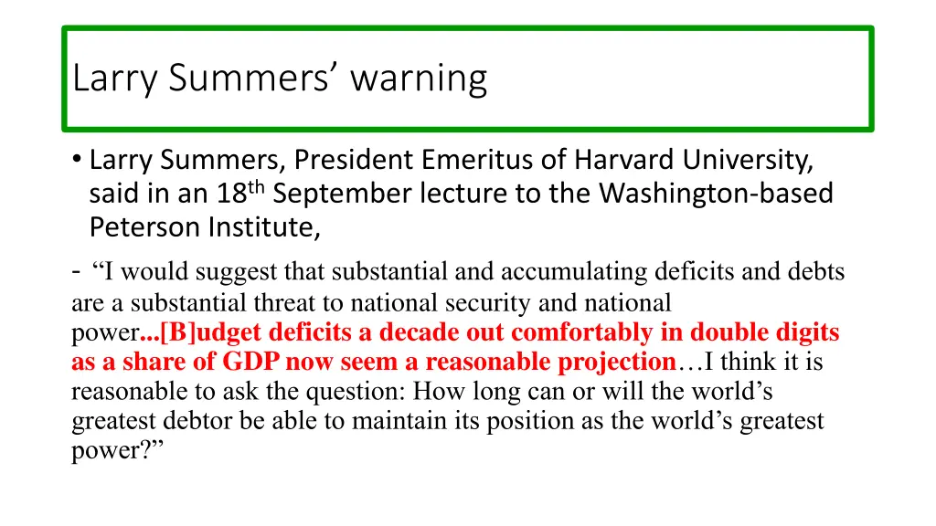 larry summers warning