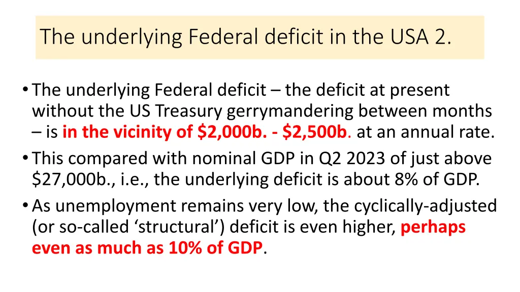the underlying federal deficit in the usa 2