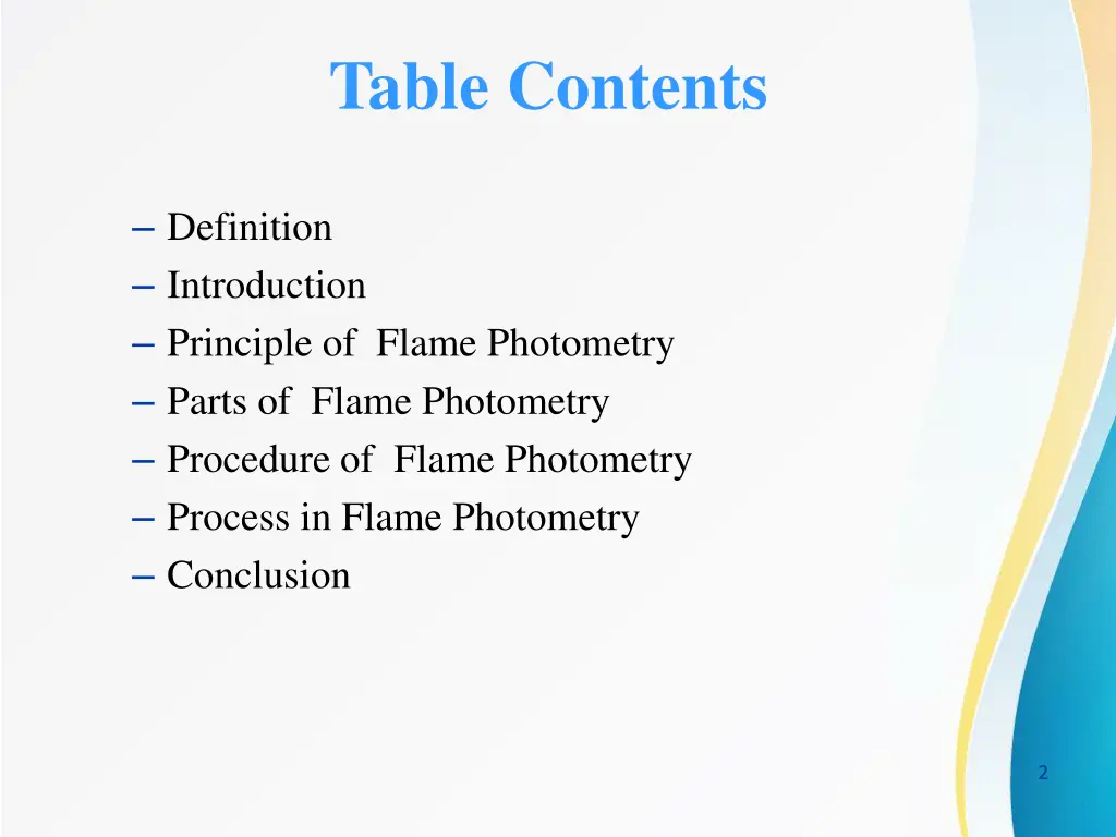 table contents