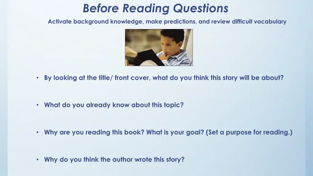 before reading questions activate background