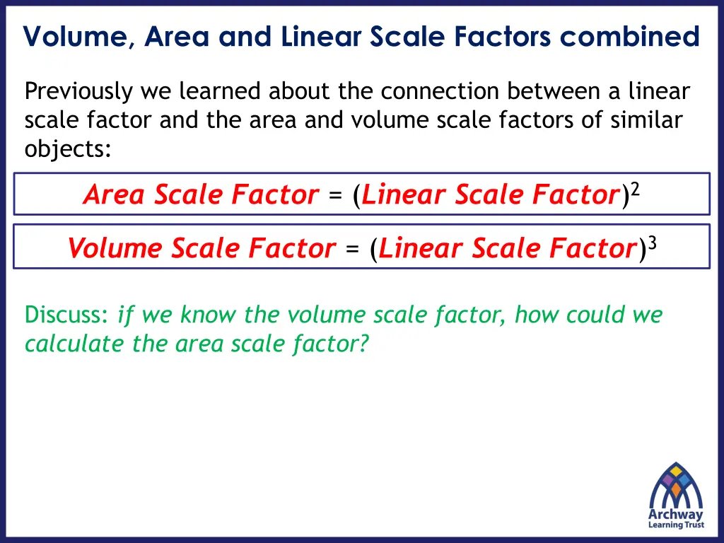 volume area and linear scale factors combined