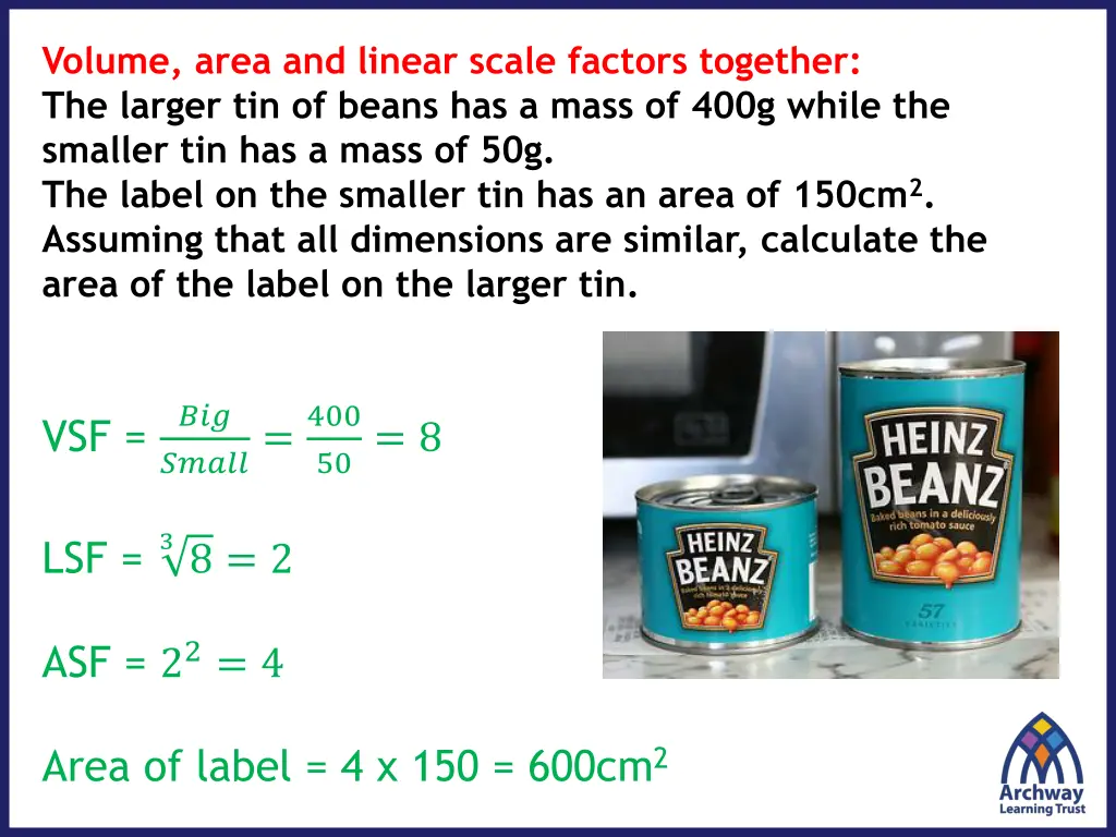 volume area and linear scale factors together