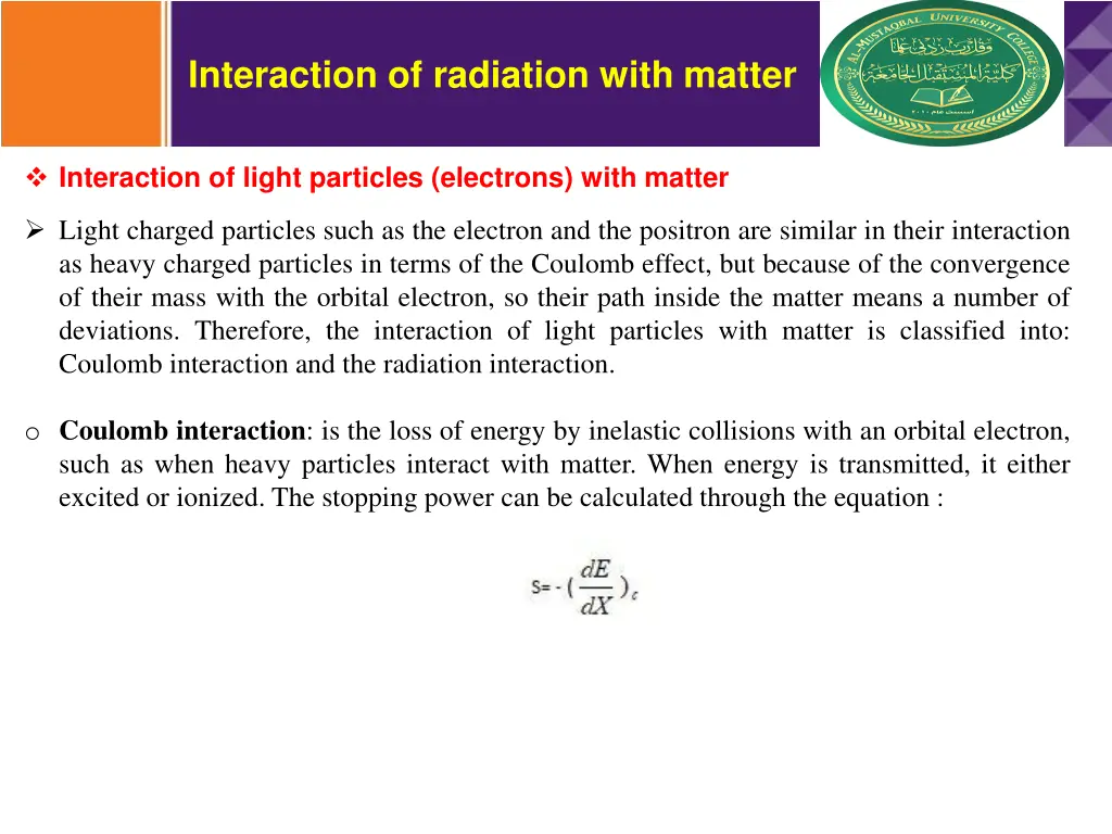 interaction of radiation with matter 2