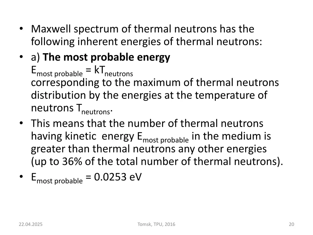 maxwell spectrum of thermal neutrons