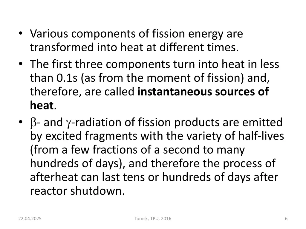 various components of fission energy