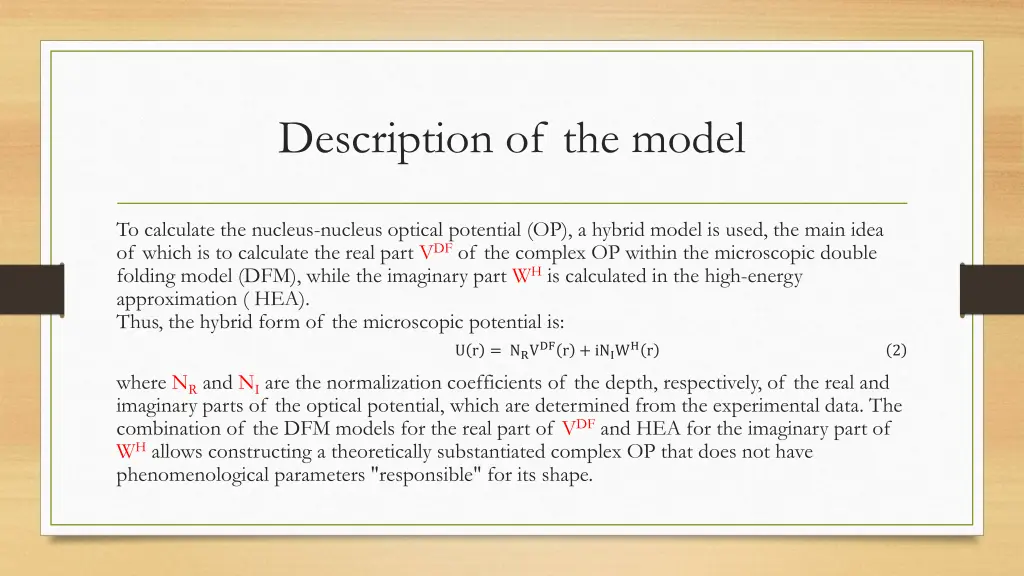 description of the model 1