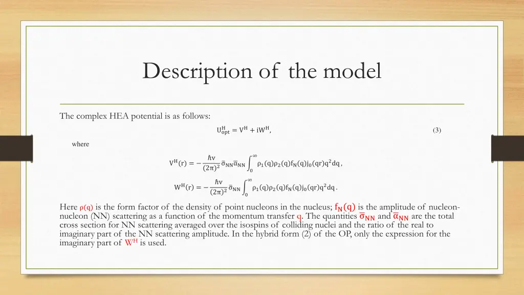 description of the model 2