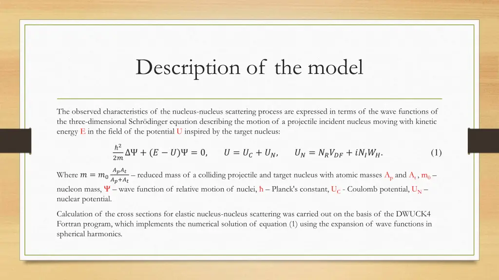 description of the model