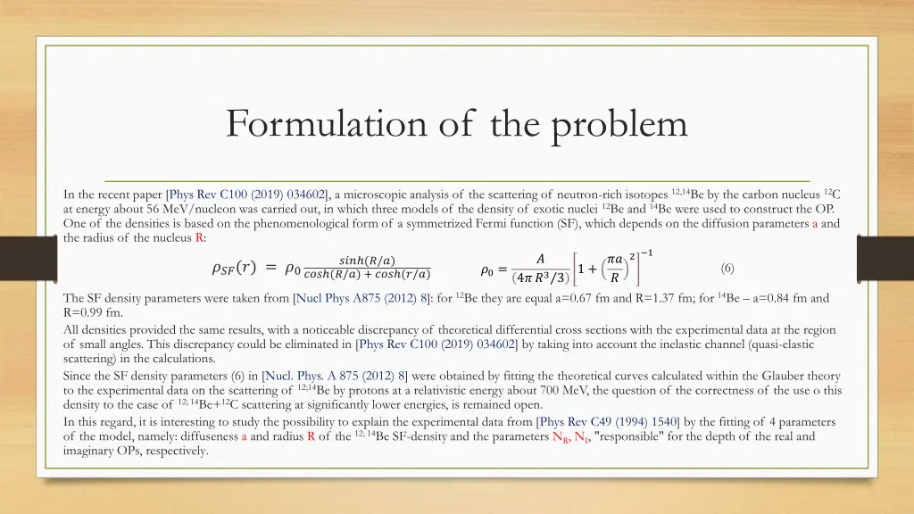 formulation of the problem