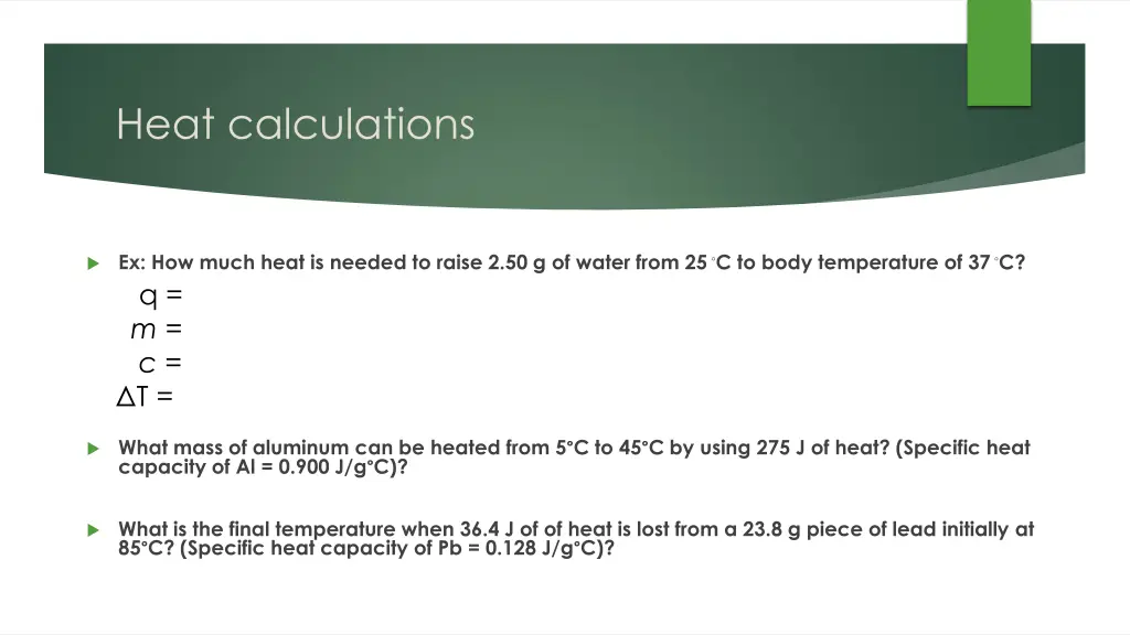 heat calculations