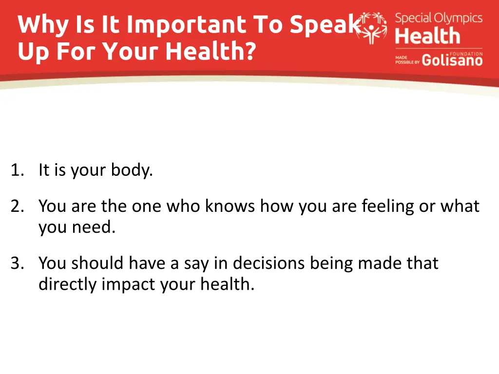 why is it important to speak up for your health