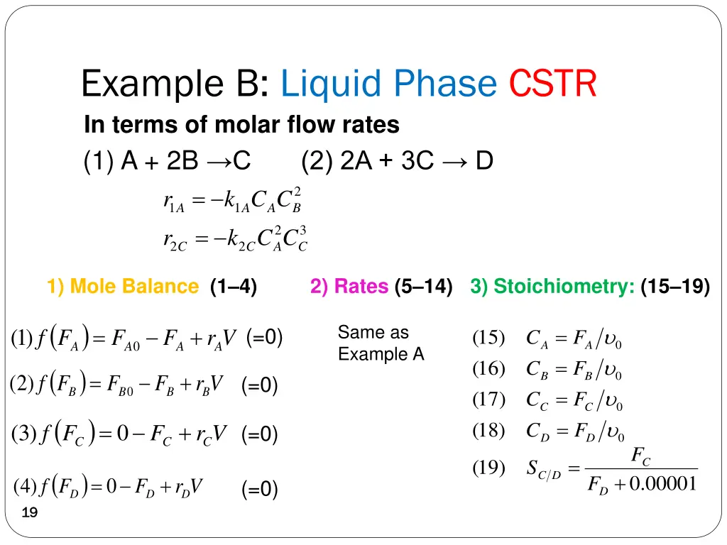 example b liquid phase cstr in terms of molar