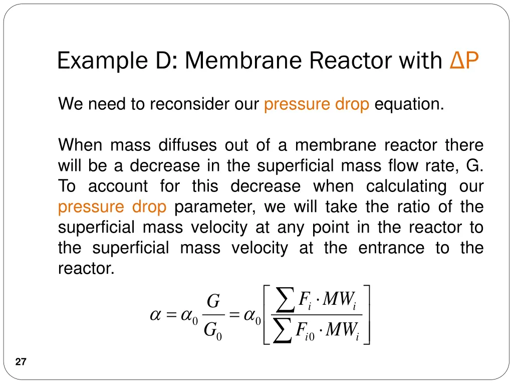 example d membrane reactor with p 1