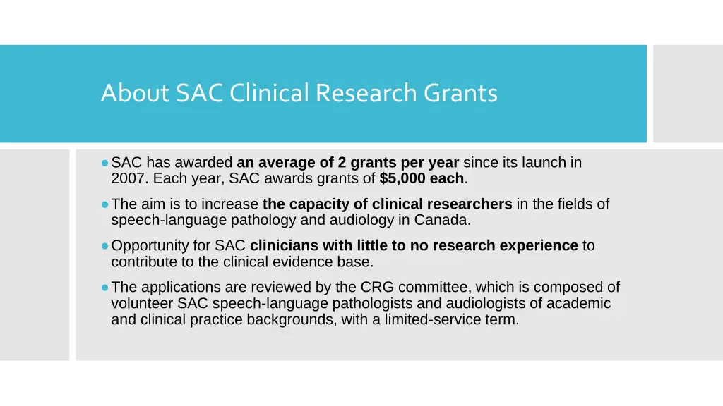 about sac clinical research grants