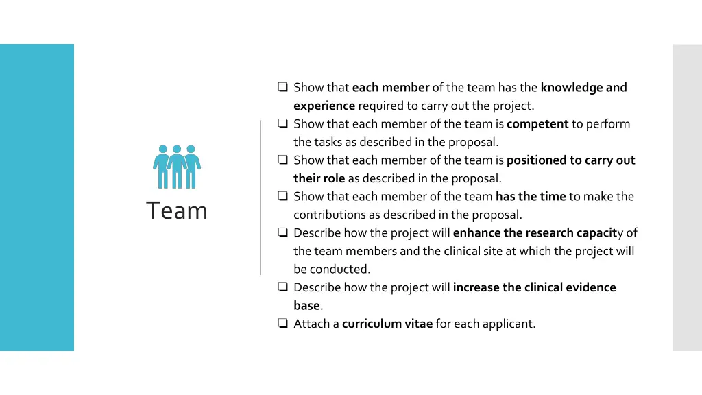show that each member of the team