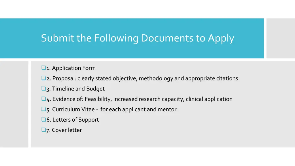 submit the following documents to apply