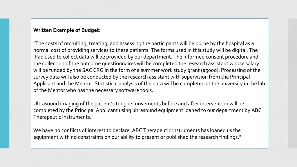 written example of budget