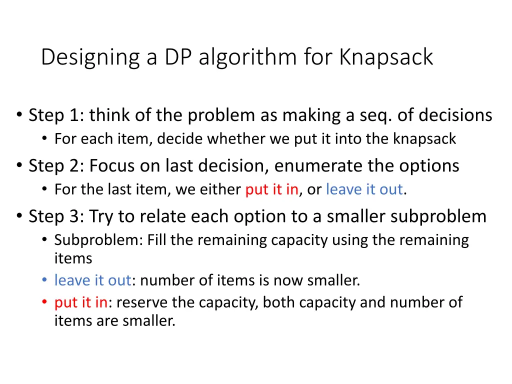 designing a dp algorithm for knapsack 1