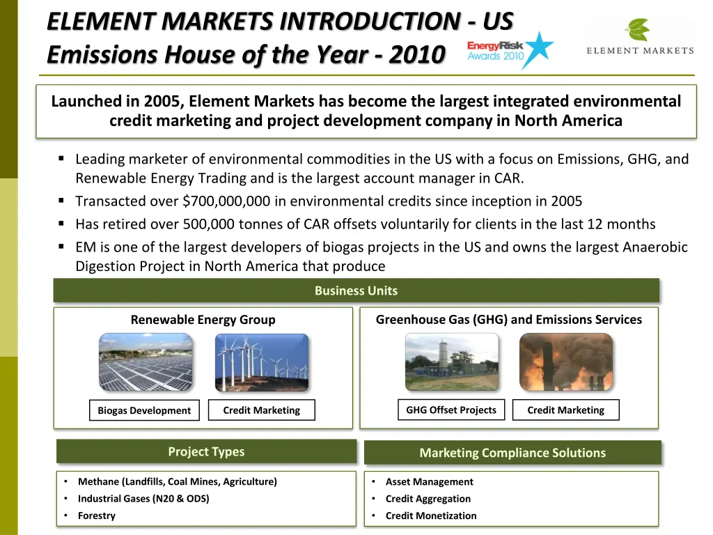 element markets introduction us emissions house