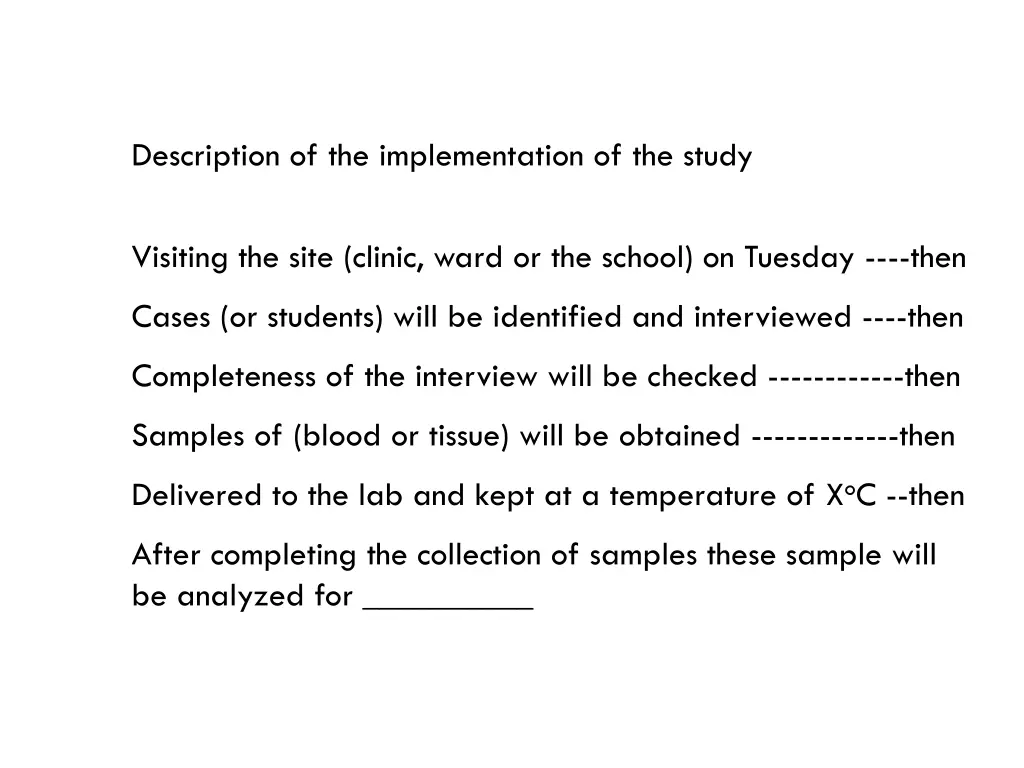 description of the implementation of the study