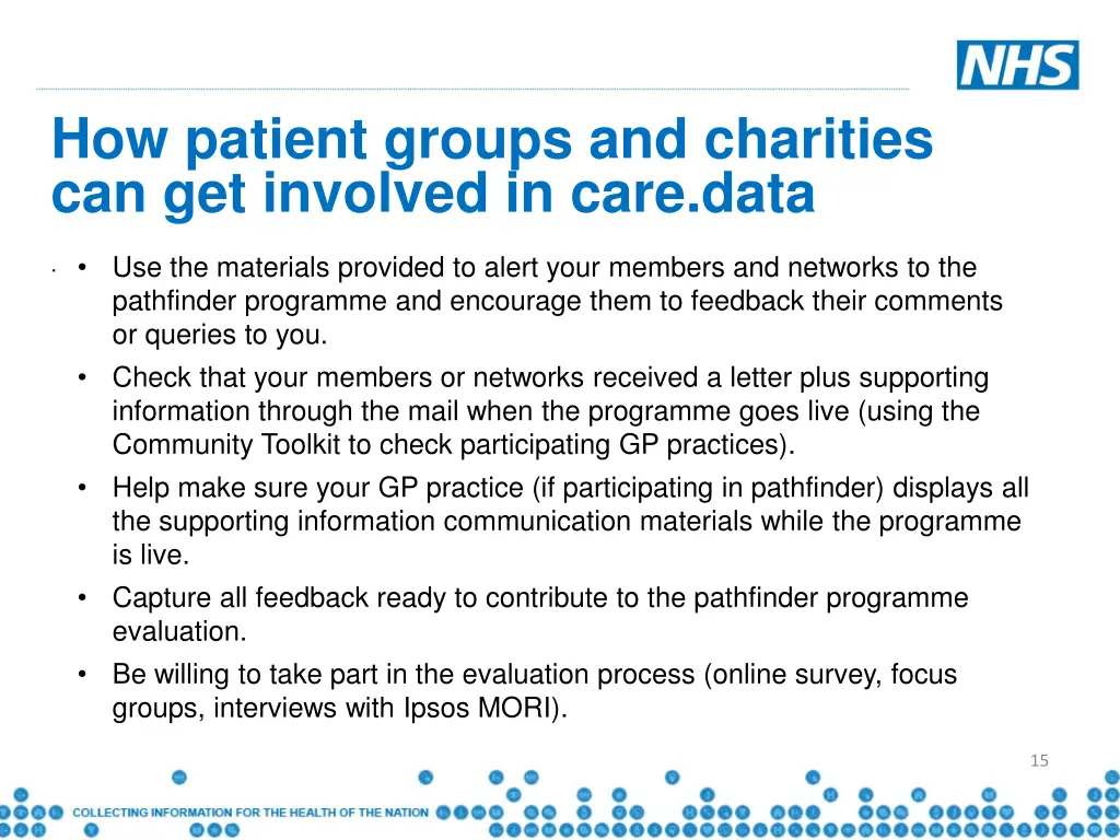 how patient groups and charities can get involved
