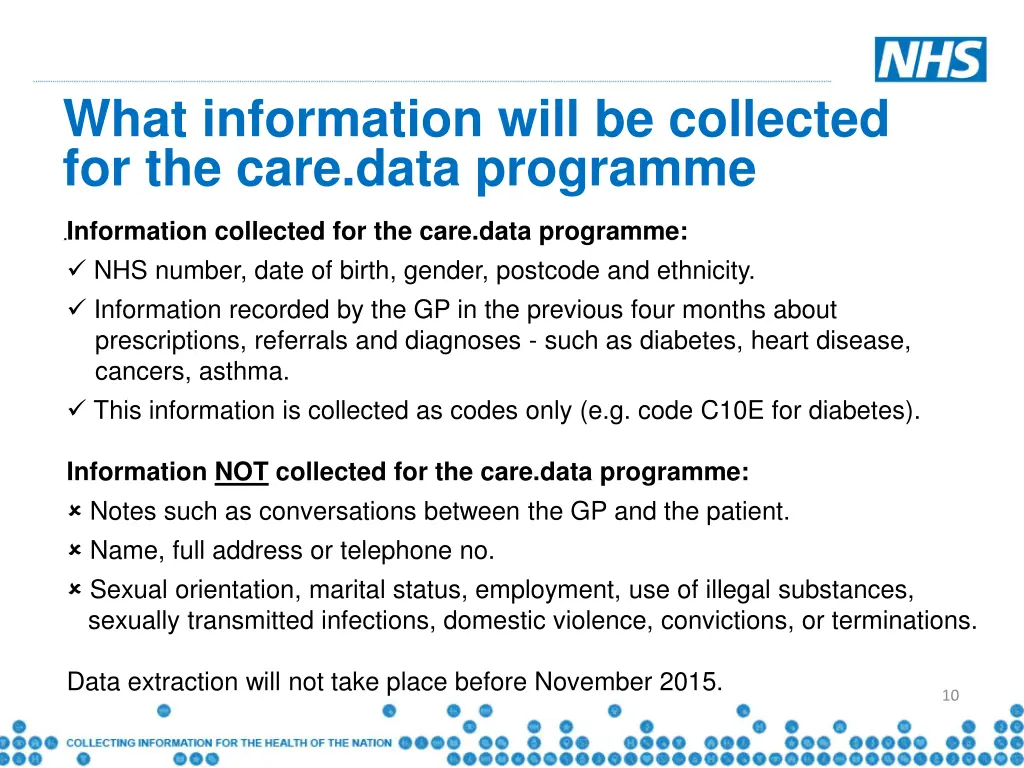 what information will be collected for the care 1