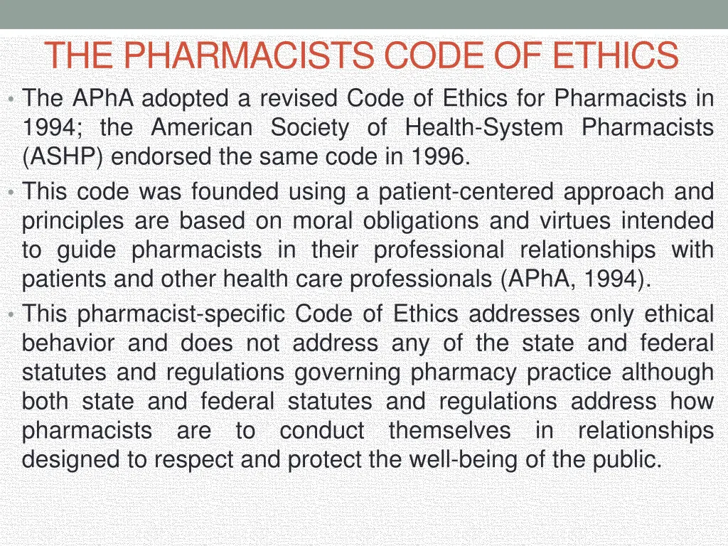the pharmacists code of ethics the apha adopted