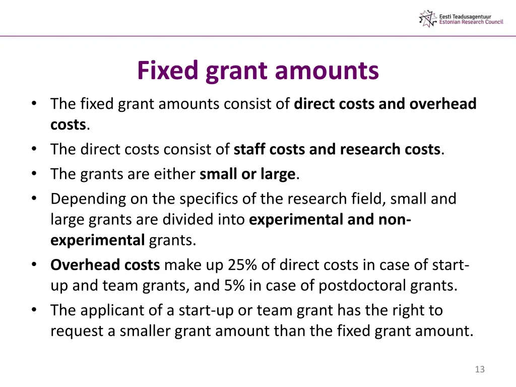 fixed grant amounts the fixed grant amounts