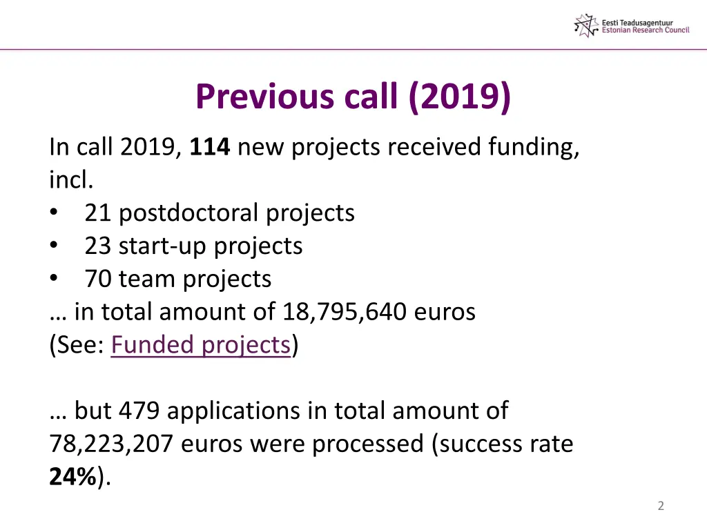 previous call 2019