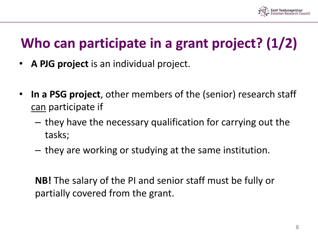 who can participate in a grant project 1 2
