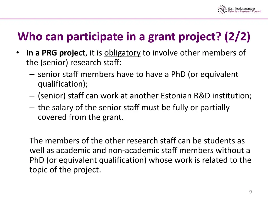 who can participate in a grant project