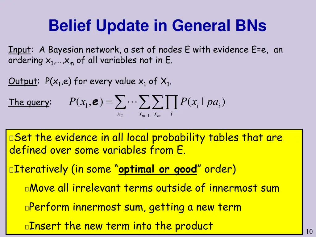 belief update in general bns