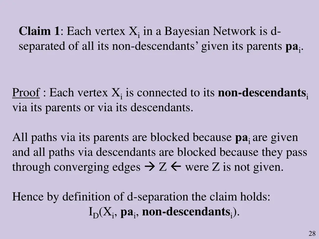 claim 1 each vertex x i in a bayesian network