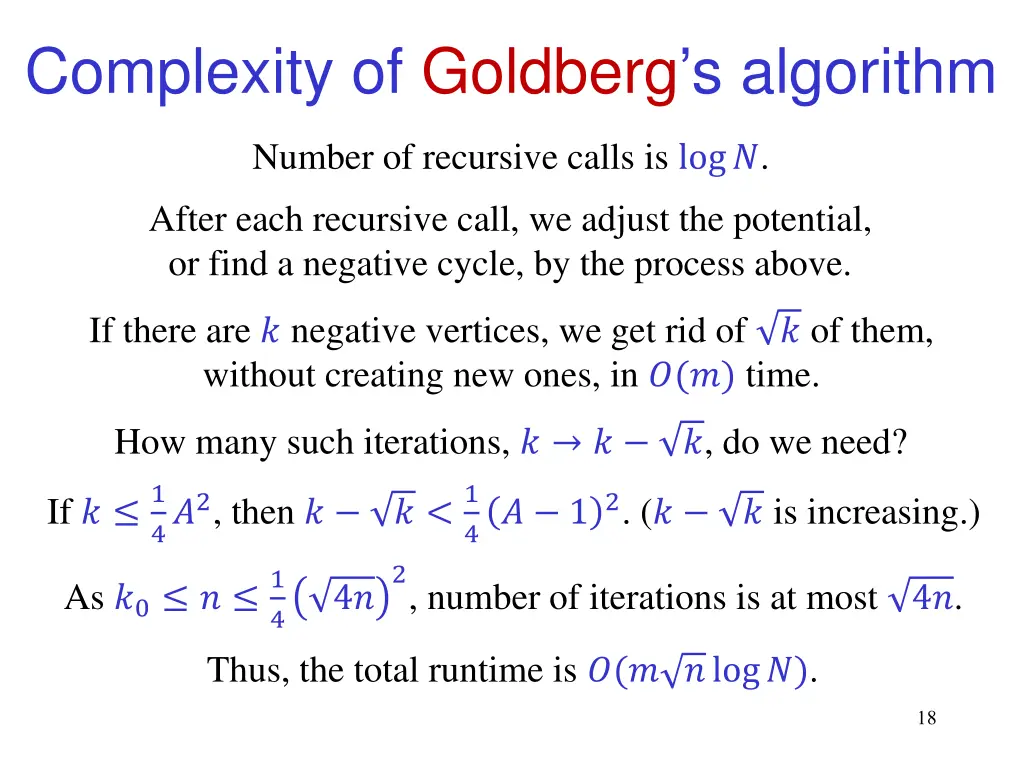 complexity of goldberg s algorithm