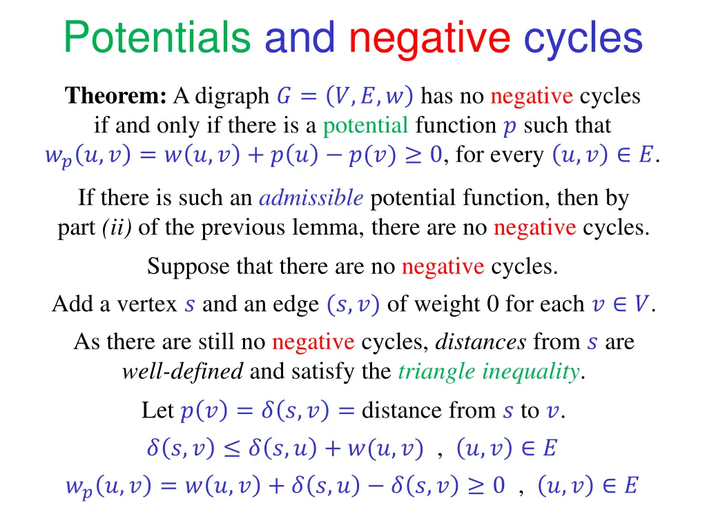 potentials and negative cycles