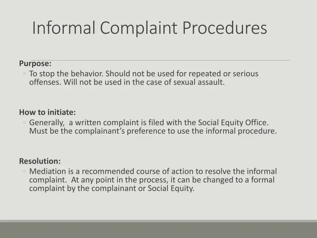 informal complaint procedures