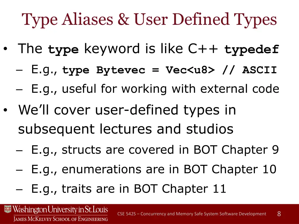 type aliases user defined types
