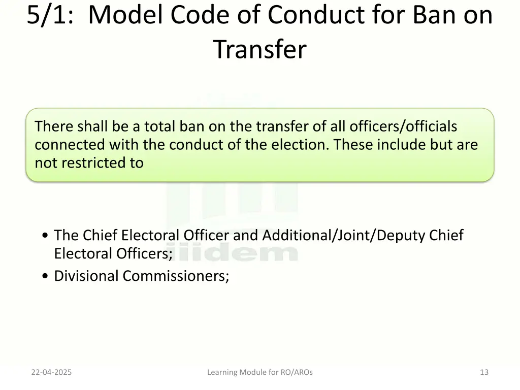5 1 model code of conduct for ban on transfer