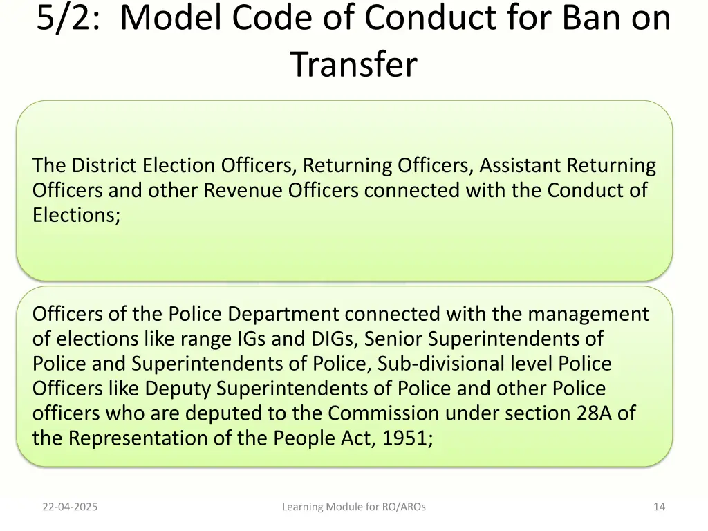 5 2 model code of conduct for ban on transfer