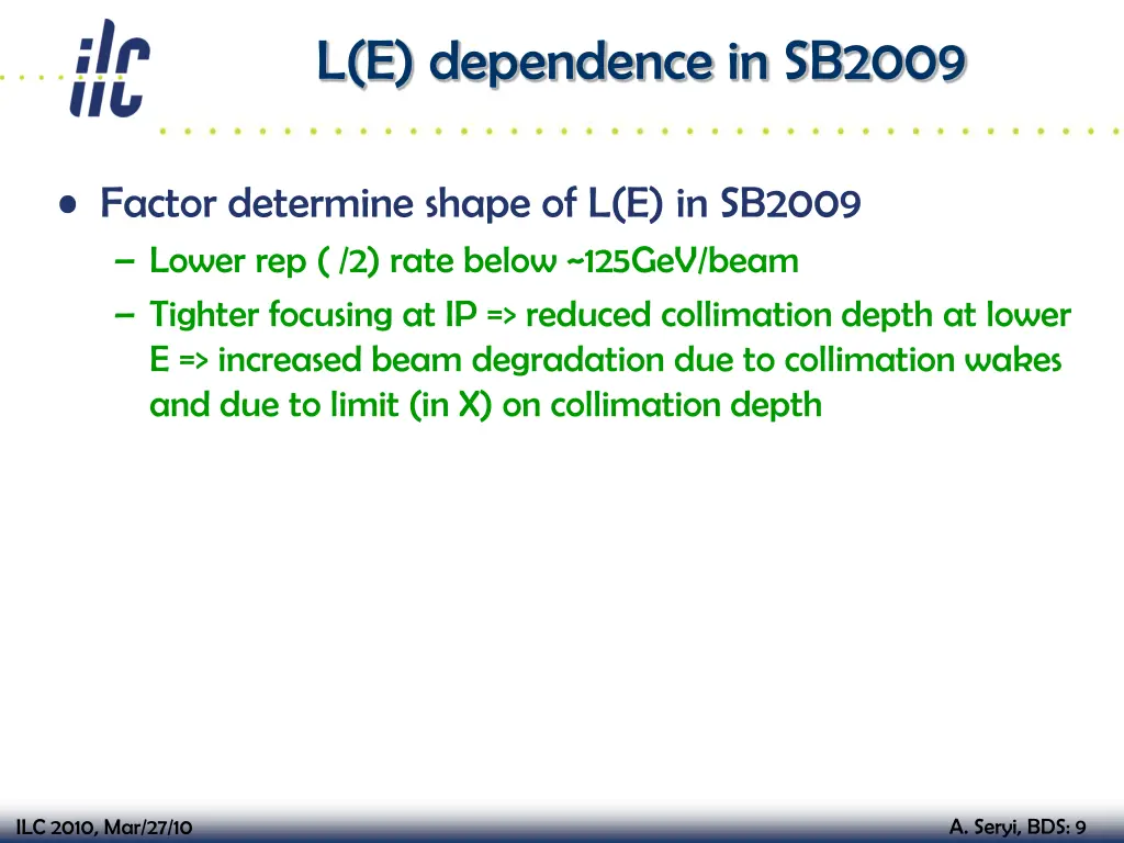 l e dependence in sb2009