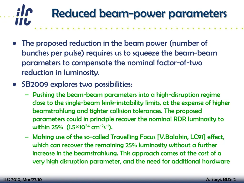 reduced beam power parameters