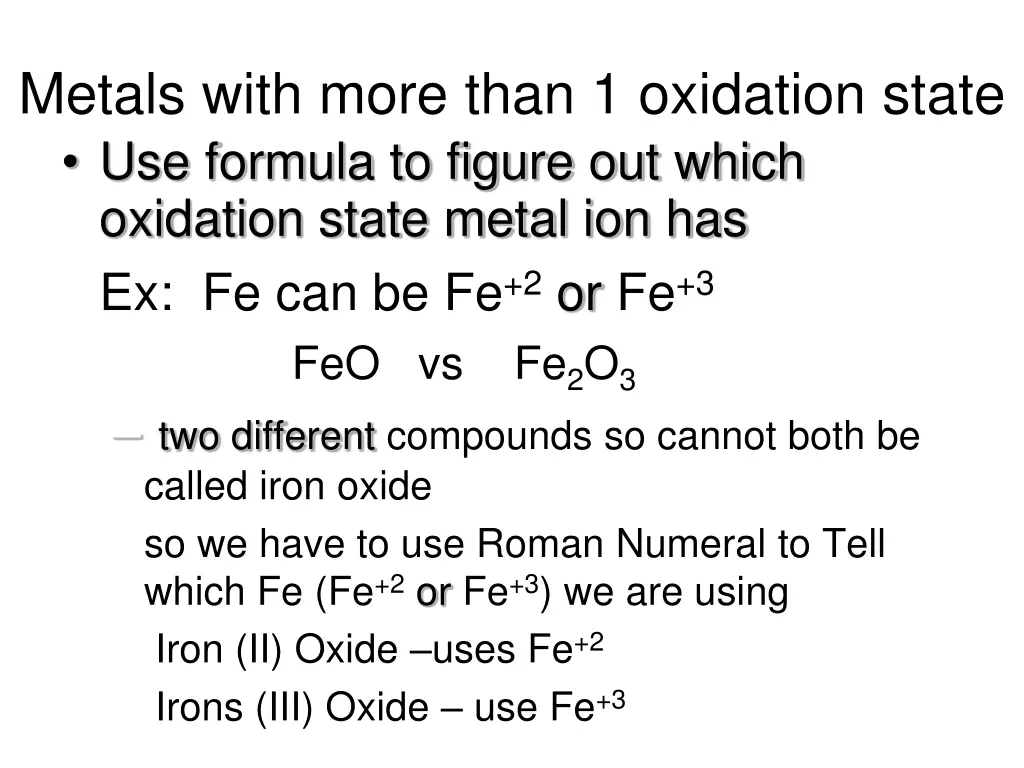 metals with more than 1 oxidation state