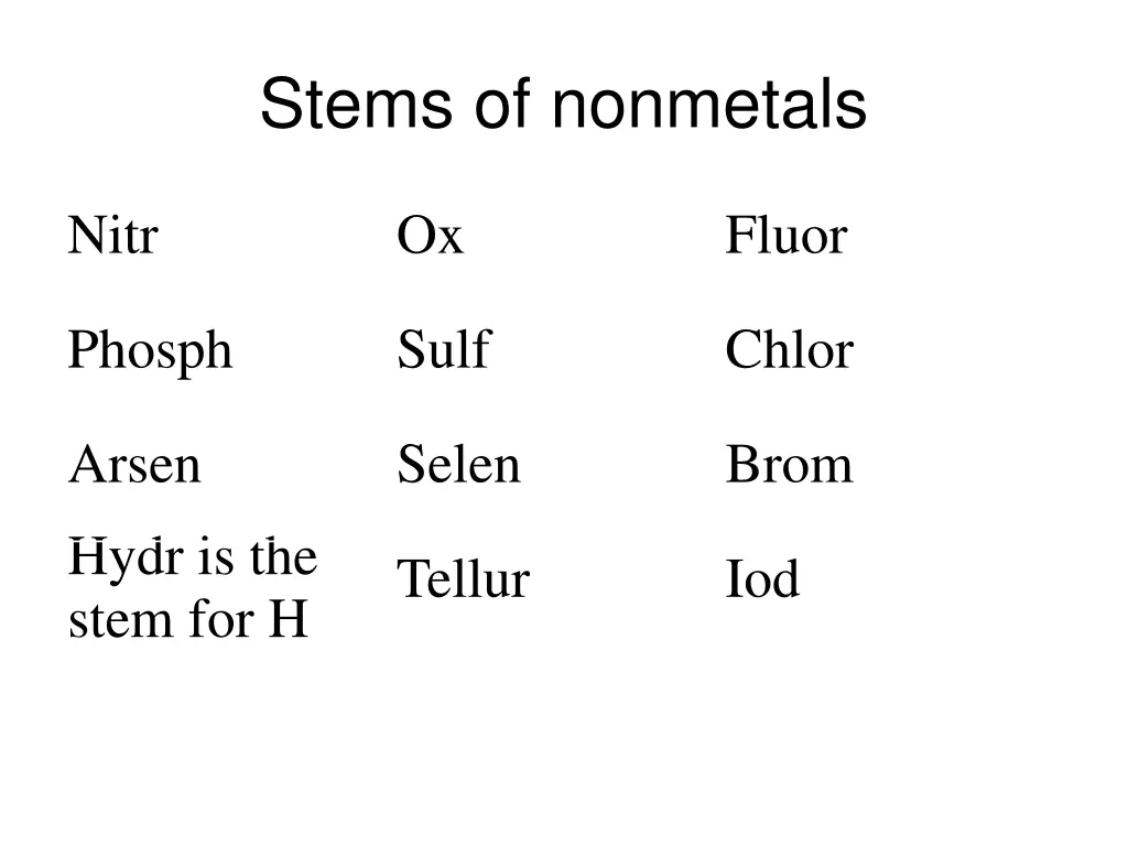 stems of nonmetals