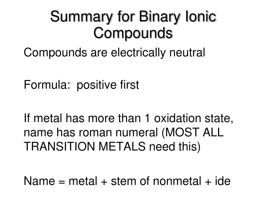 summary for binary ionic compounds compounds