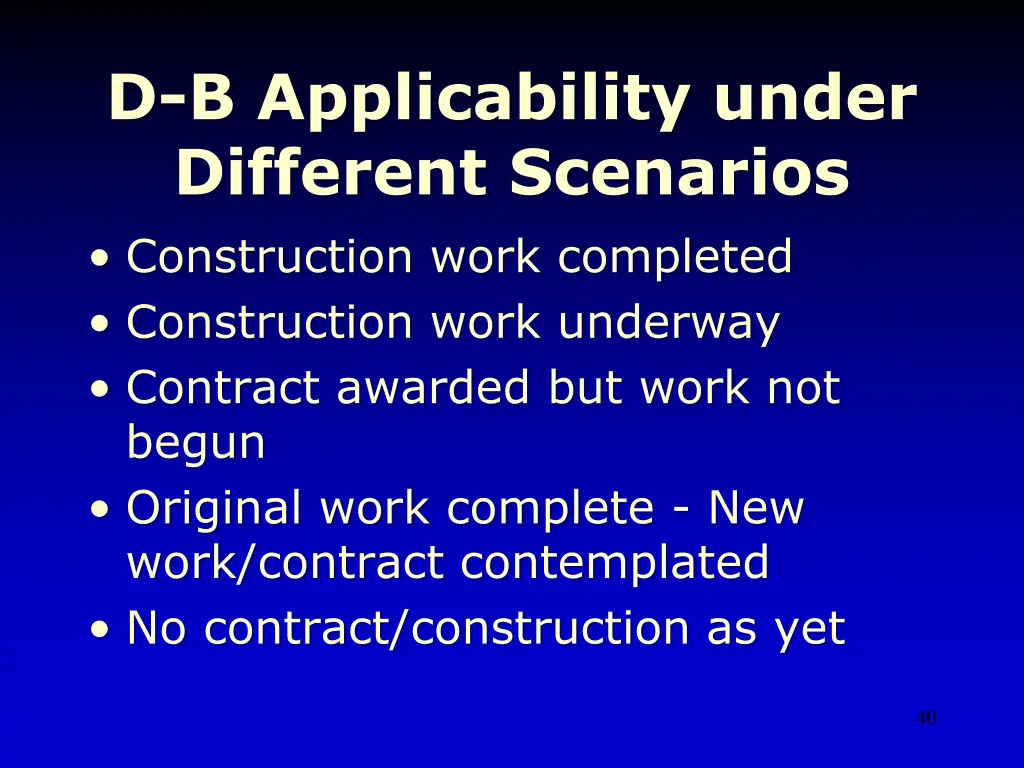 d b applicability under different scenarios