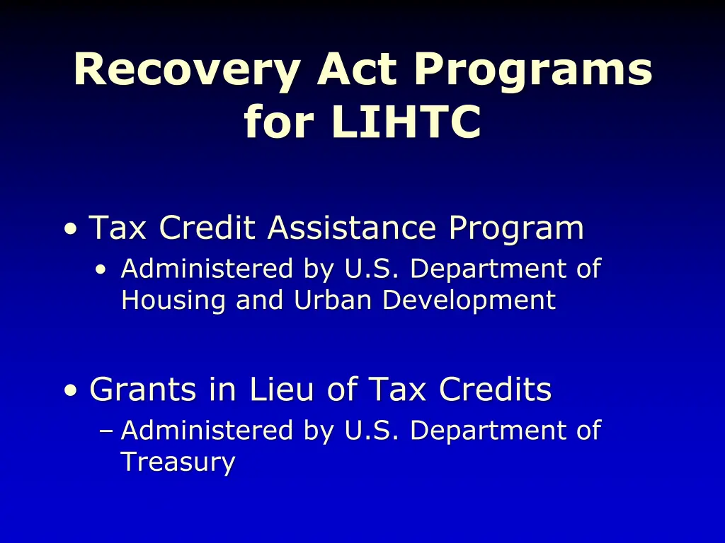 recovery act programs for lihtc