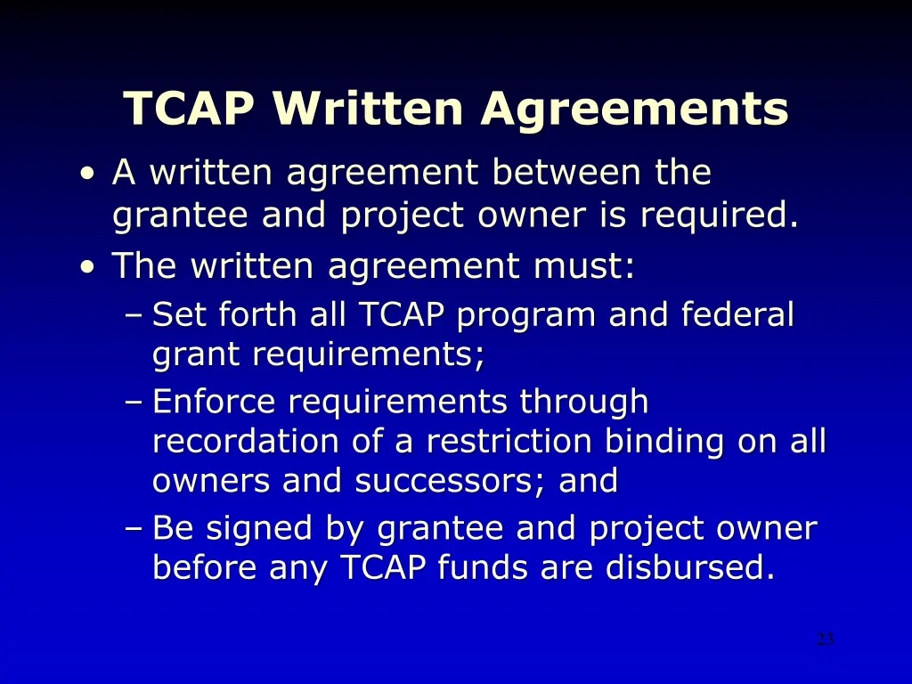 tcap written agreements a written agreement