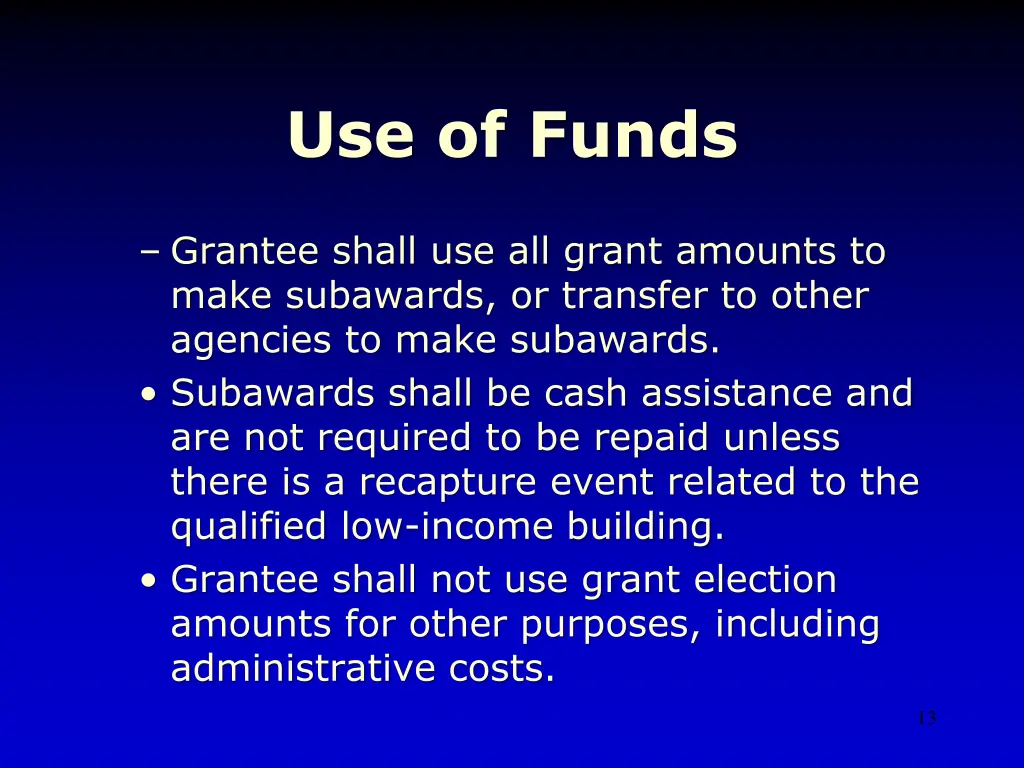 use of funds
