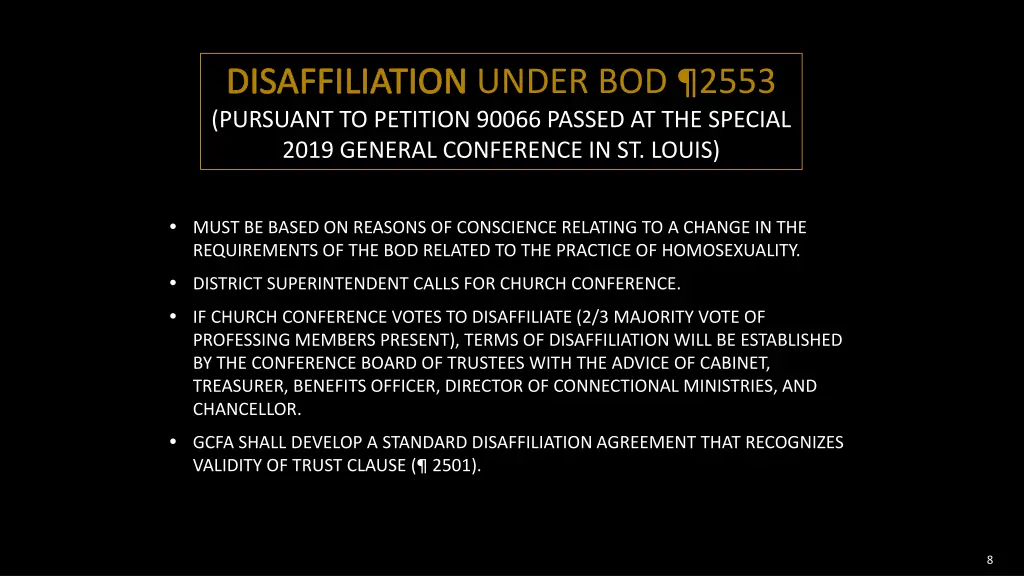 disaffiliation under bod 2553 pursuant